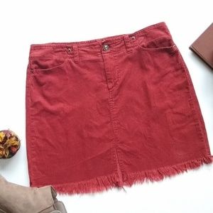 VINTAGE rust corduroy fringed mini skirt